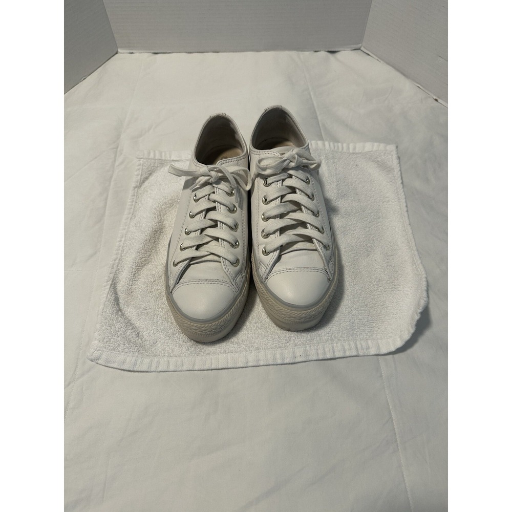 Converse All Star Womens Platform Sneakers White Leather Casual Low Top SIZE 7.5